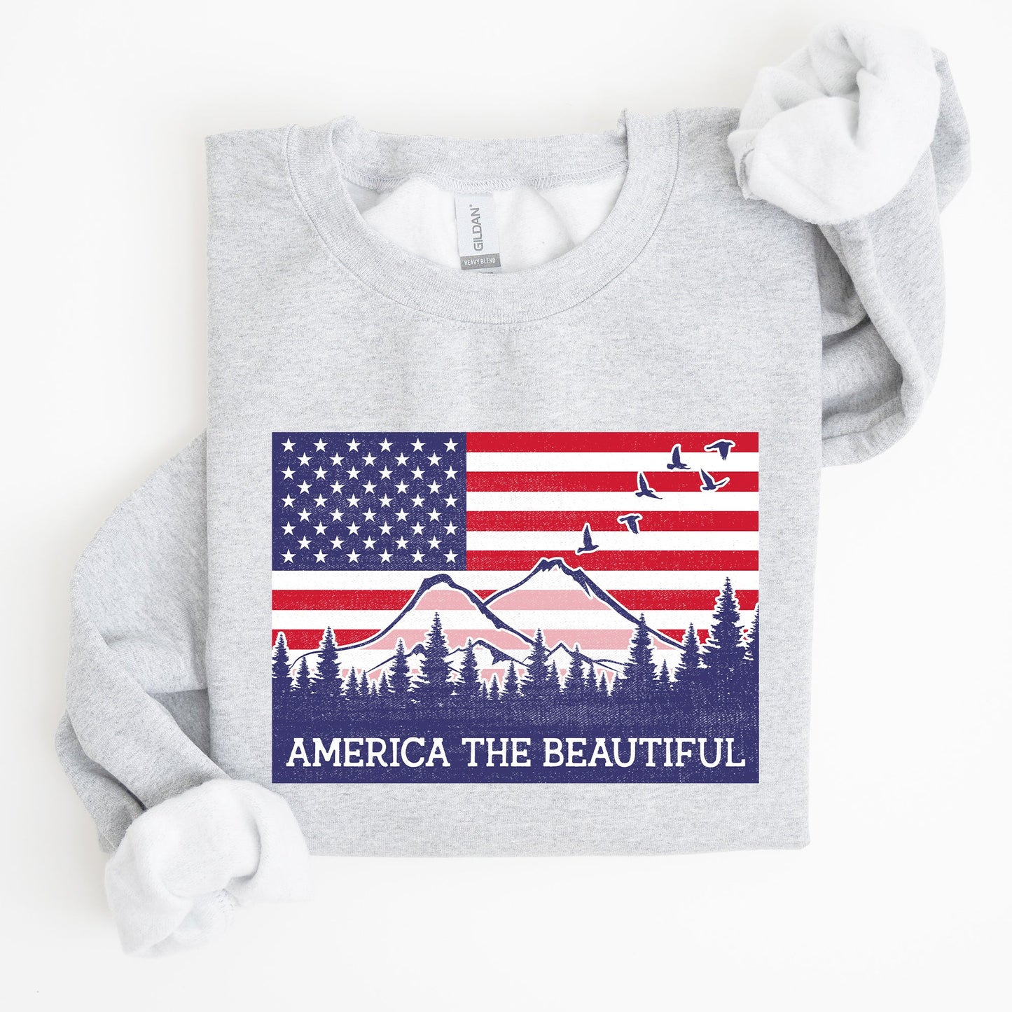 America The Beautiful, Flag, Mountains, Patriotic Sweatshirt