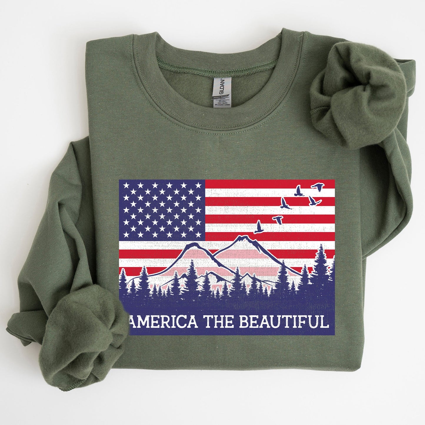 America The Beautiful, Flag, Mountains, Patriotic Sweatshirt