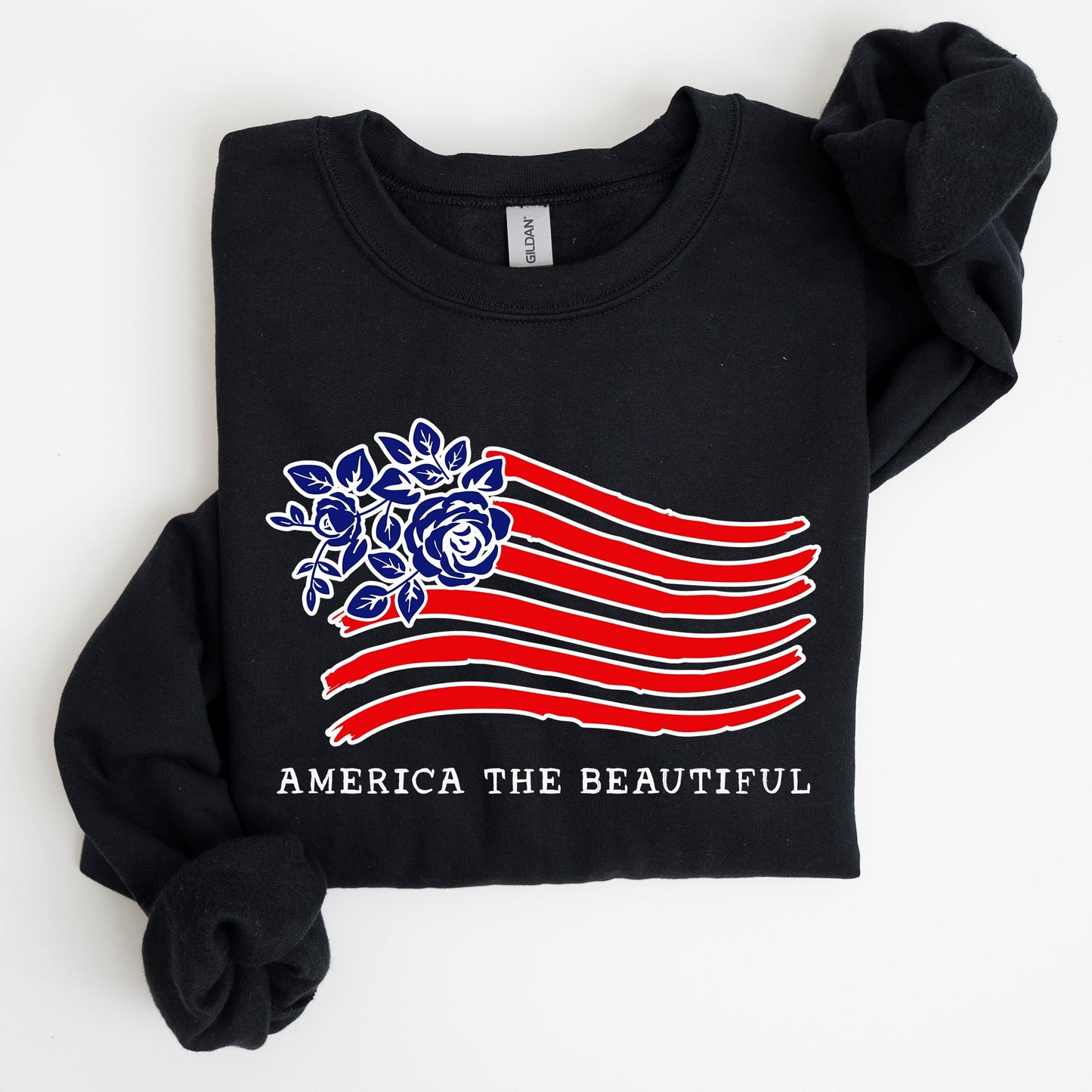 America The Beautiful, Flower Flag, Patriotic Sweatshirt