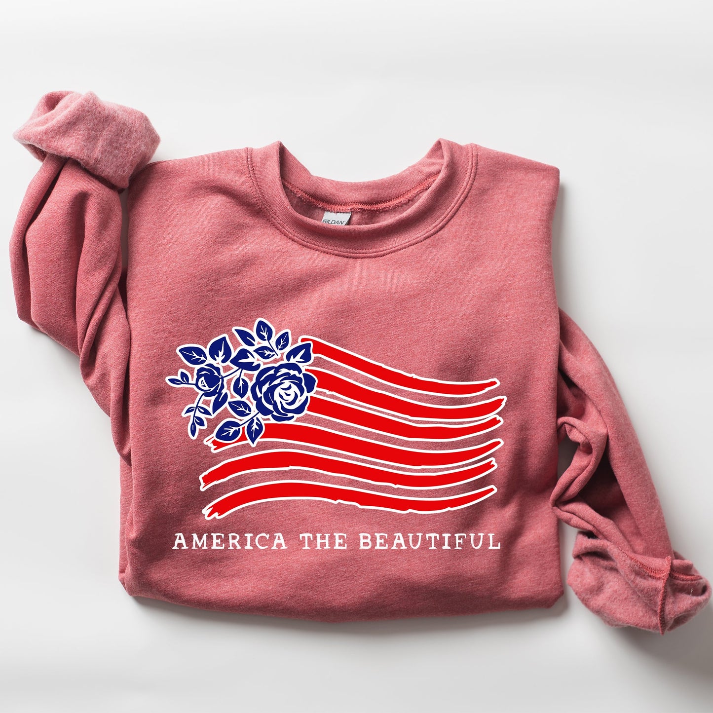 America The Beautiful, Flower Flag, Patriotic Sweatshirt