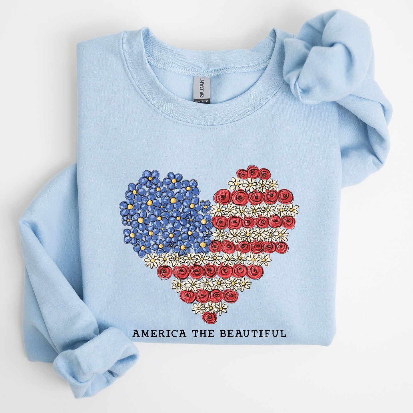 America The Beautiful, Flowers, Heart Flag, Sweatshirt
