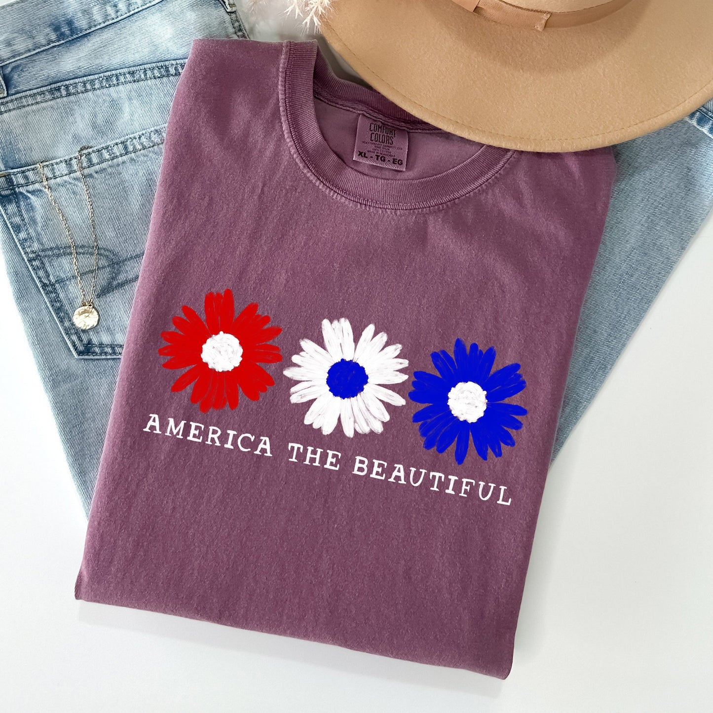 America The Beautiful, Flowers, Red White Blue Tshirt Comfort Colors T-Shirt