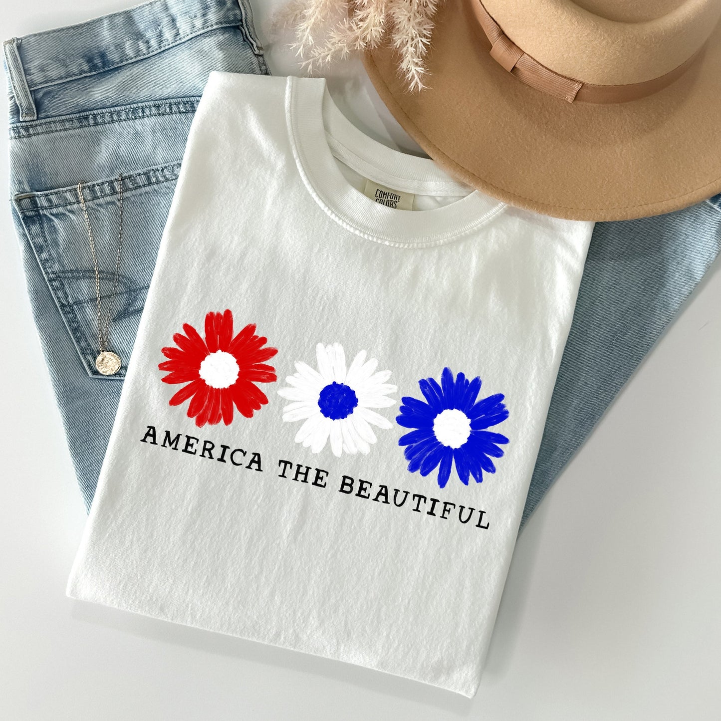 America The Beautiful, Flowers, Red White Blue Tshirt Comfort Colors T-Shirt