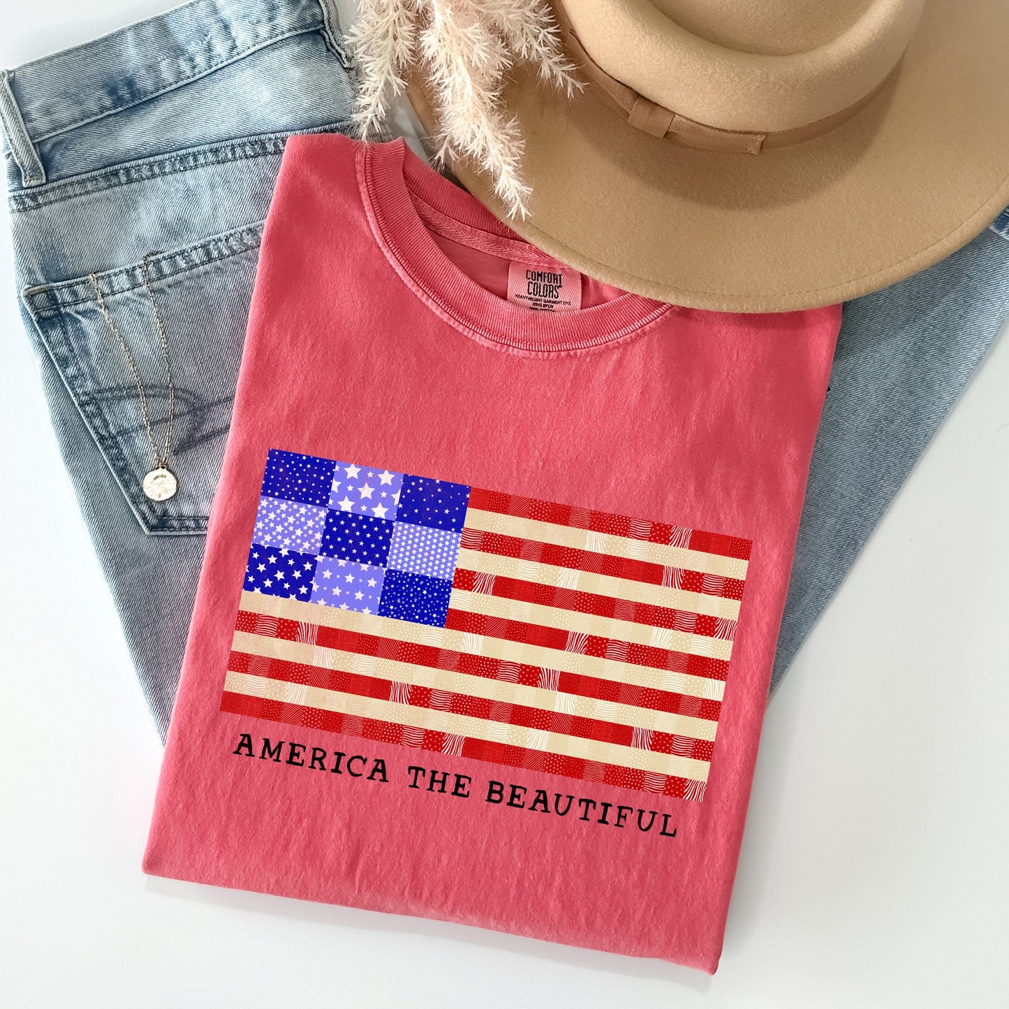 America The Beautiful, Quilt, Flag, 4th of July Tshirt Comfort Colors T-Shirt
