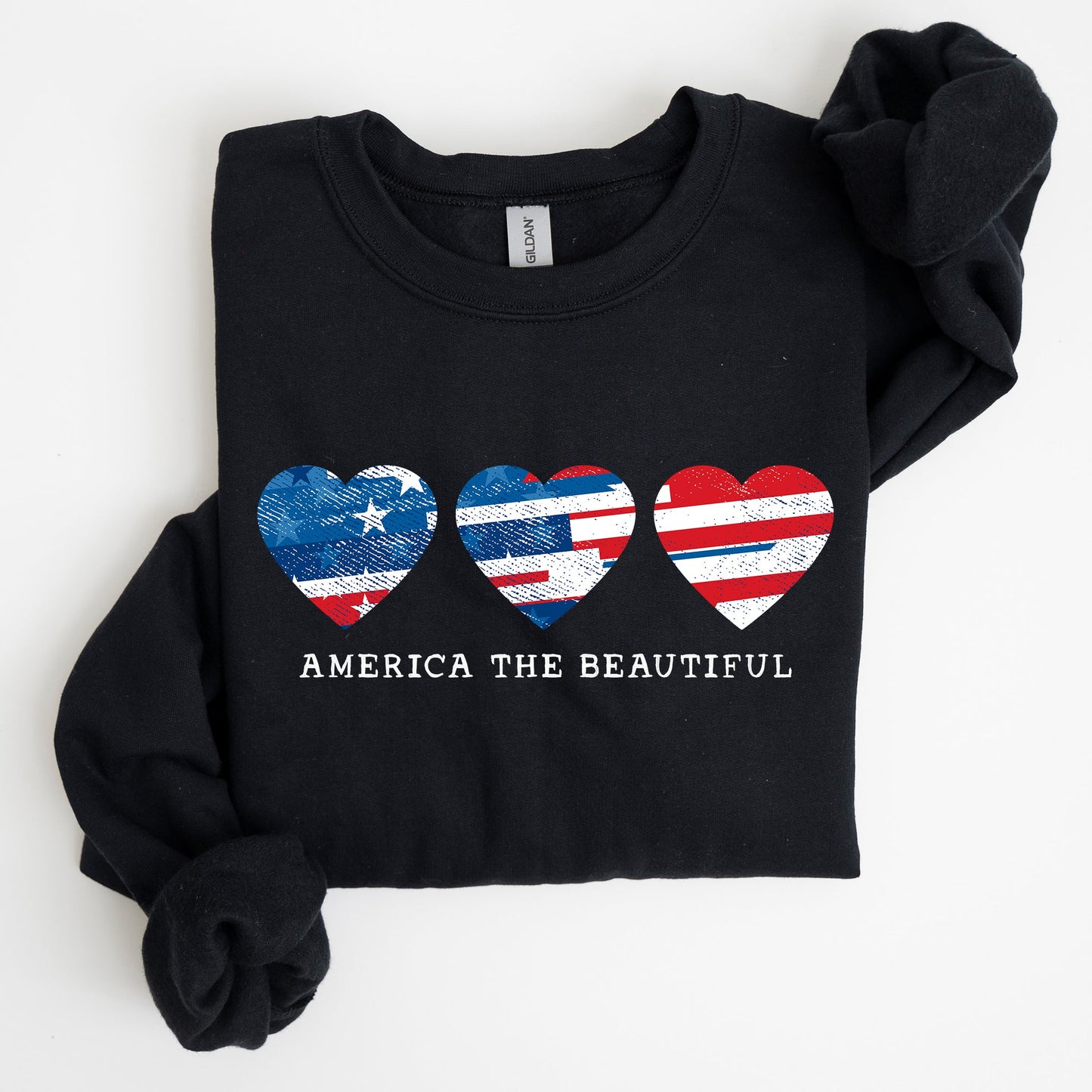 America The Beautiful, Retro Hearts, Patriotic Sweatshirt