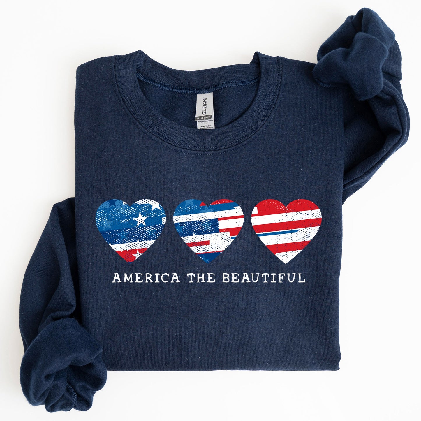America The Beautiful, Retro Hearts, Patriotic Sweatshirt