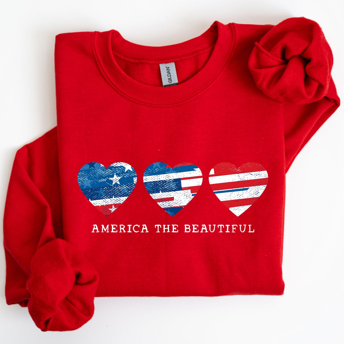 America The Beautiful, Retro Hearts, Patriotic Sweatshirt
