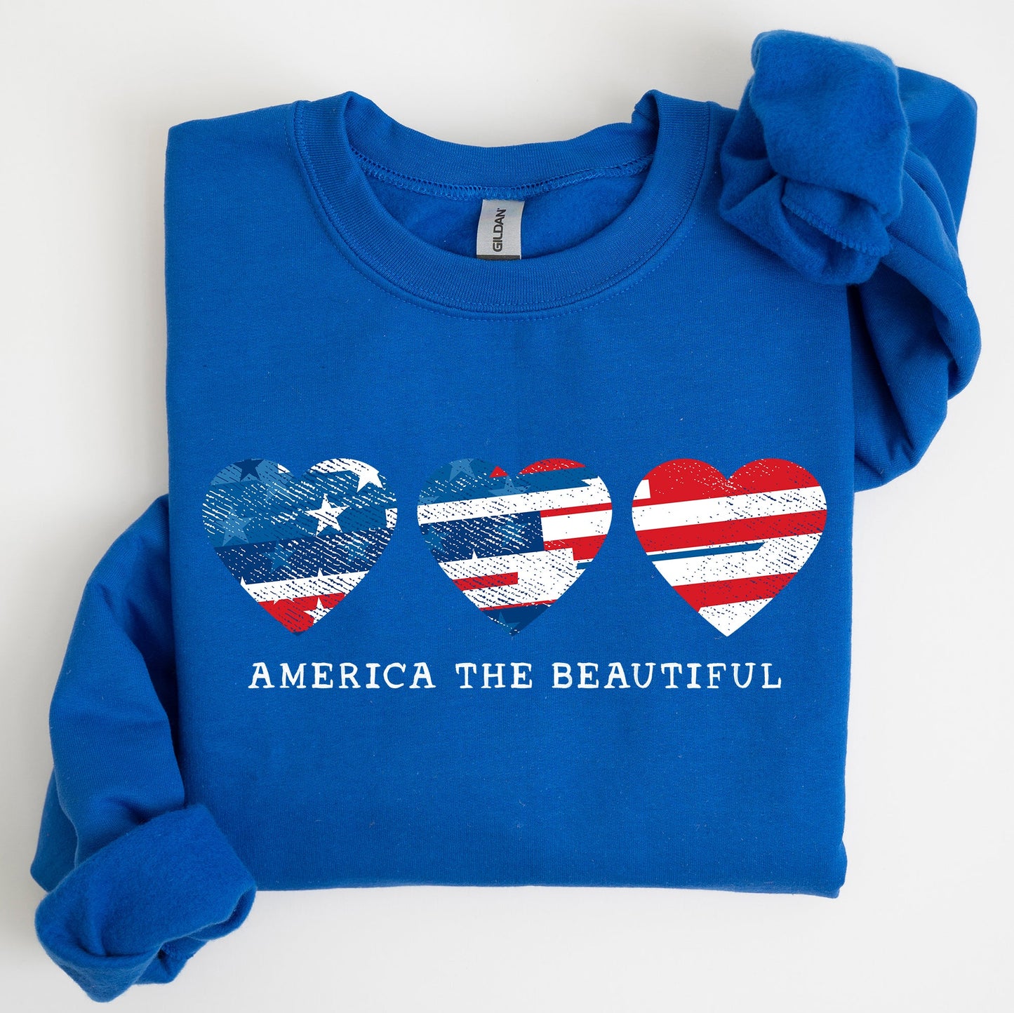 America The Beautiful, Retro Hearts, Patriotic Sweatshirt