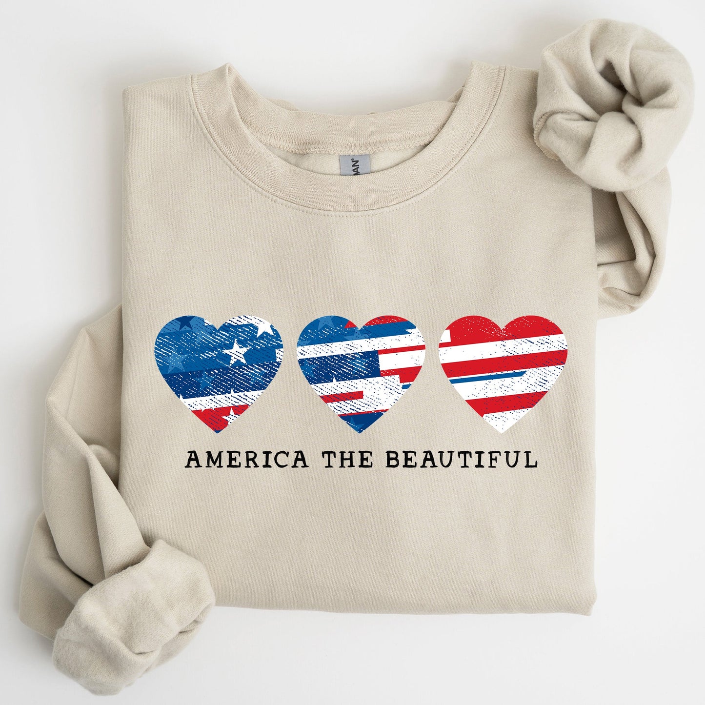 America The Beautiful, Retro Hearts, Patriotic Sweatshirt