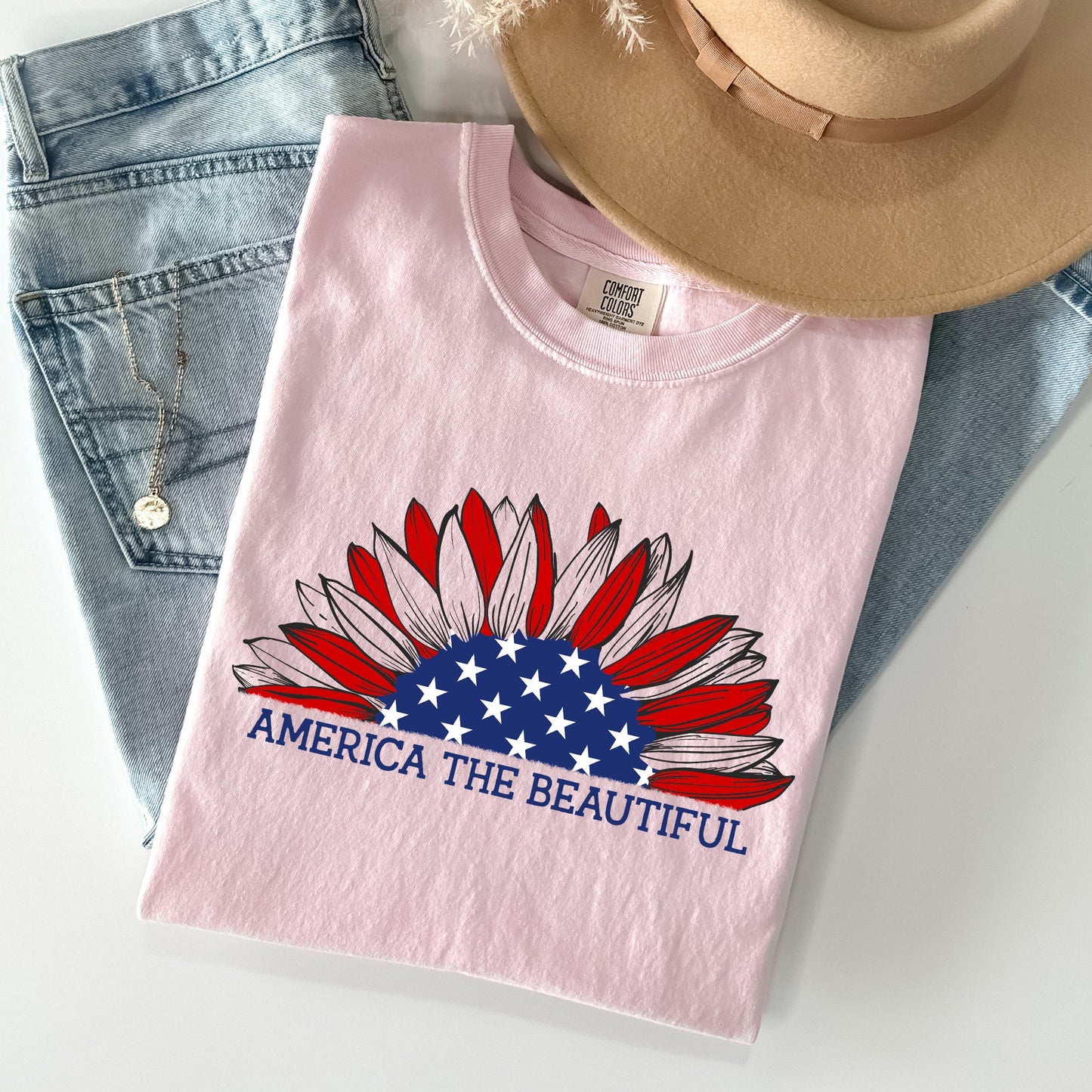 America The Beautiful, Sunflower Flag, Red White Blue Tshirt Comfort Colors T-Shirt