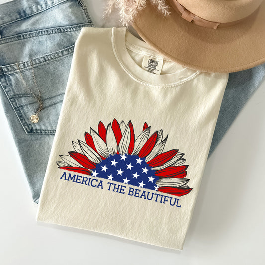 America The Beautiful, Sunflower Flag, Red White Blue Tshirt Comfort Colors T-Shirt