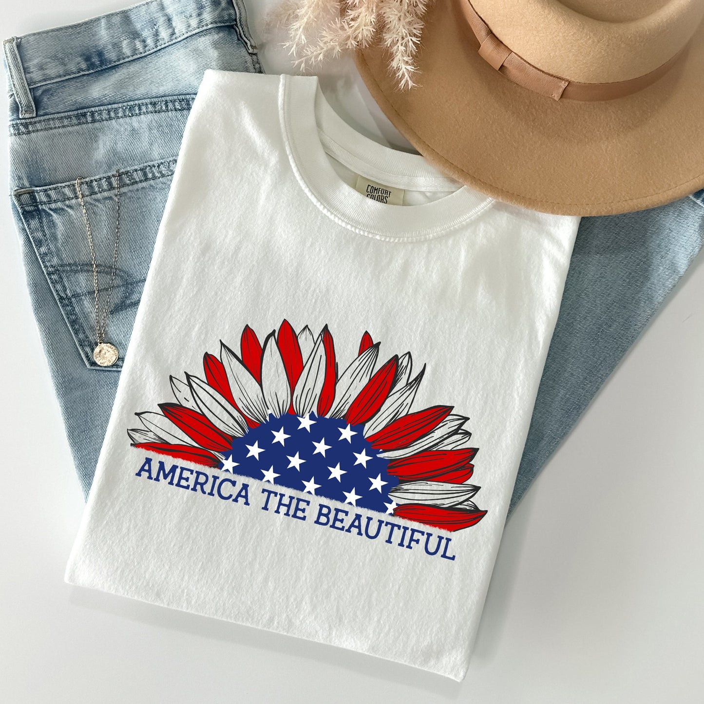 America The Beautiful, Sunflower Flag, Red White Blue Tshirt Comfort Colors T-Shirt