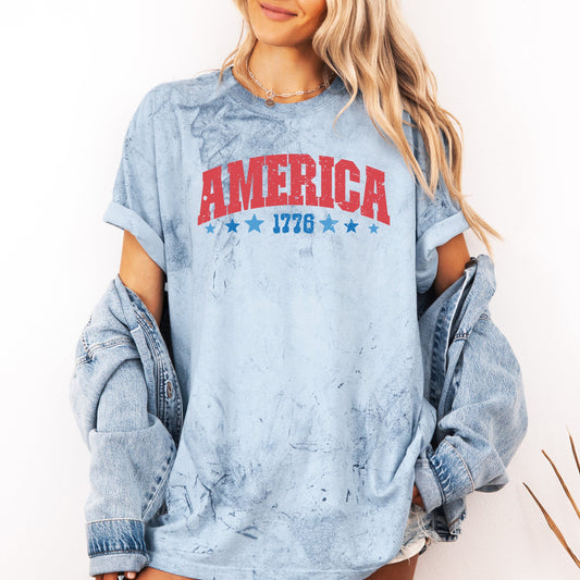 America, 1776, Varsity, Patriotic, USA, 4th of July, Color Blast Tshirt Comfort Colors T-Shirt