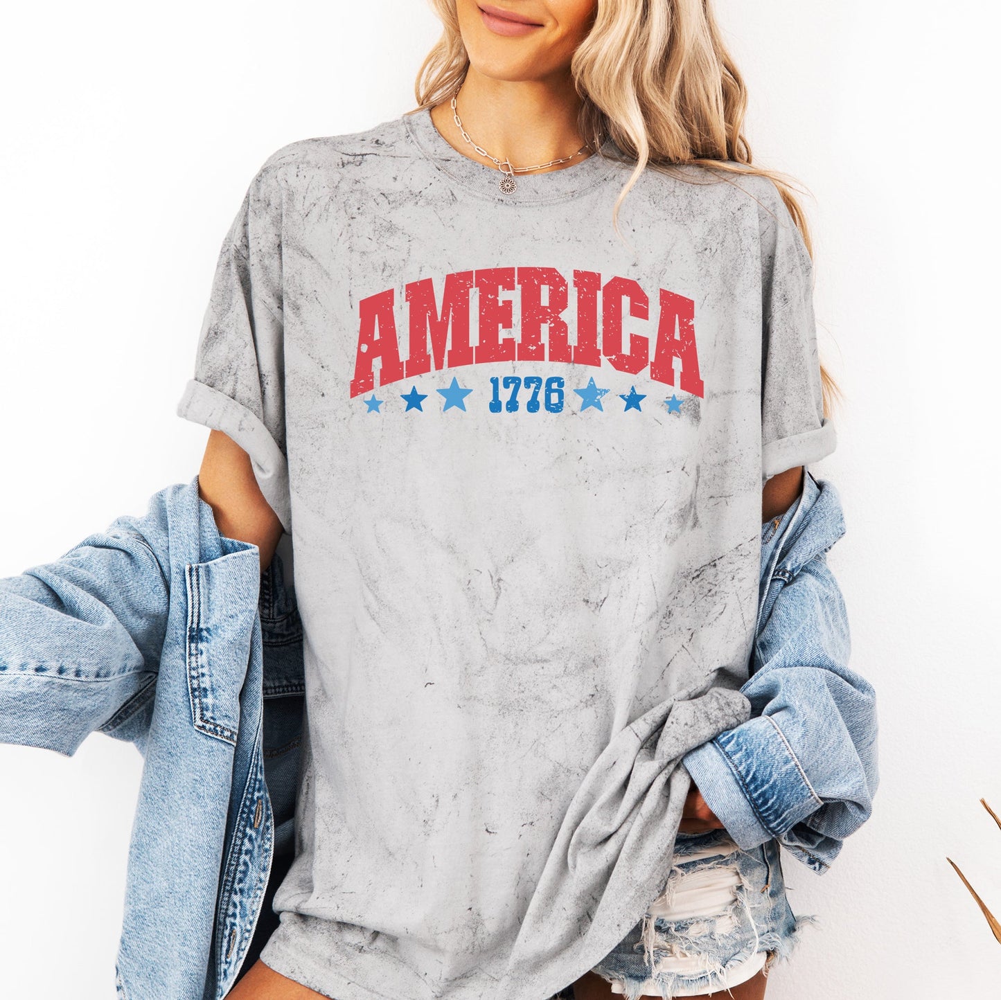 America, 1776, Varsity, Patriotic, USA, 4th of July, Color Blast Tshirt Comfort Colors T-Shirt