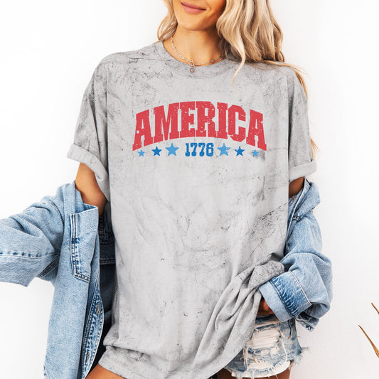 America, 1776, Varsity, Patriotic, USA, 4th of July, Color Blast Tshirt Comfort Colors T-Shirt