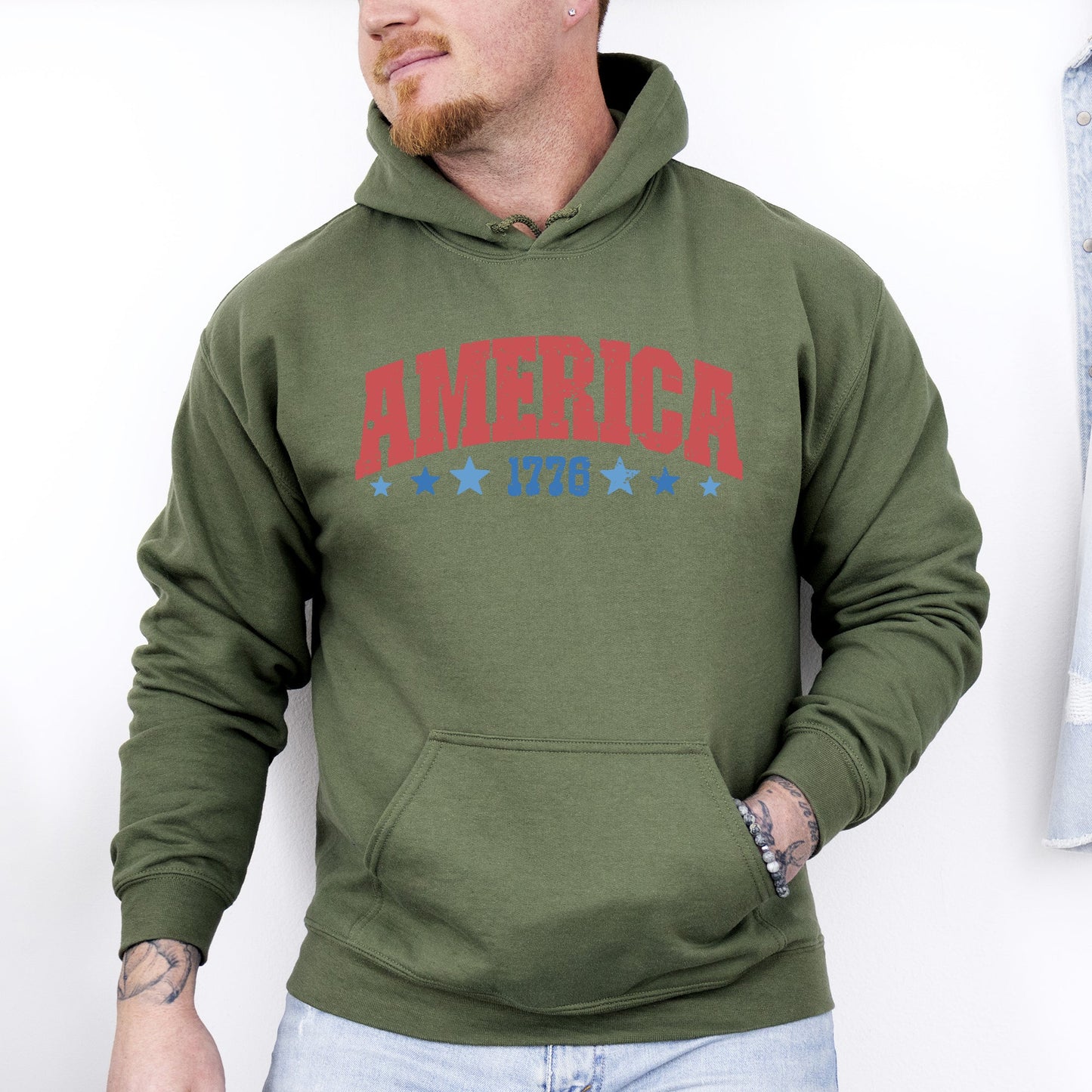 America, 1776, Varsity, Patriotic, USA, 4th of July Hoodie, Hooded Sweatshirt