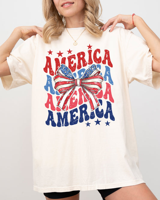 America, Retro, Patriotic Bow, Independence Day, USA, 4th Of July, Fourth Of July Tshirt Comfort Colors T-Shirt