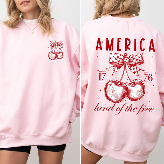 America, Land Of The Free, 1776, Cherries, Patriotic, 4th of July Sweatshirt