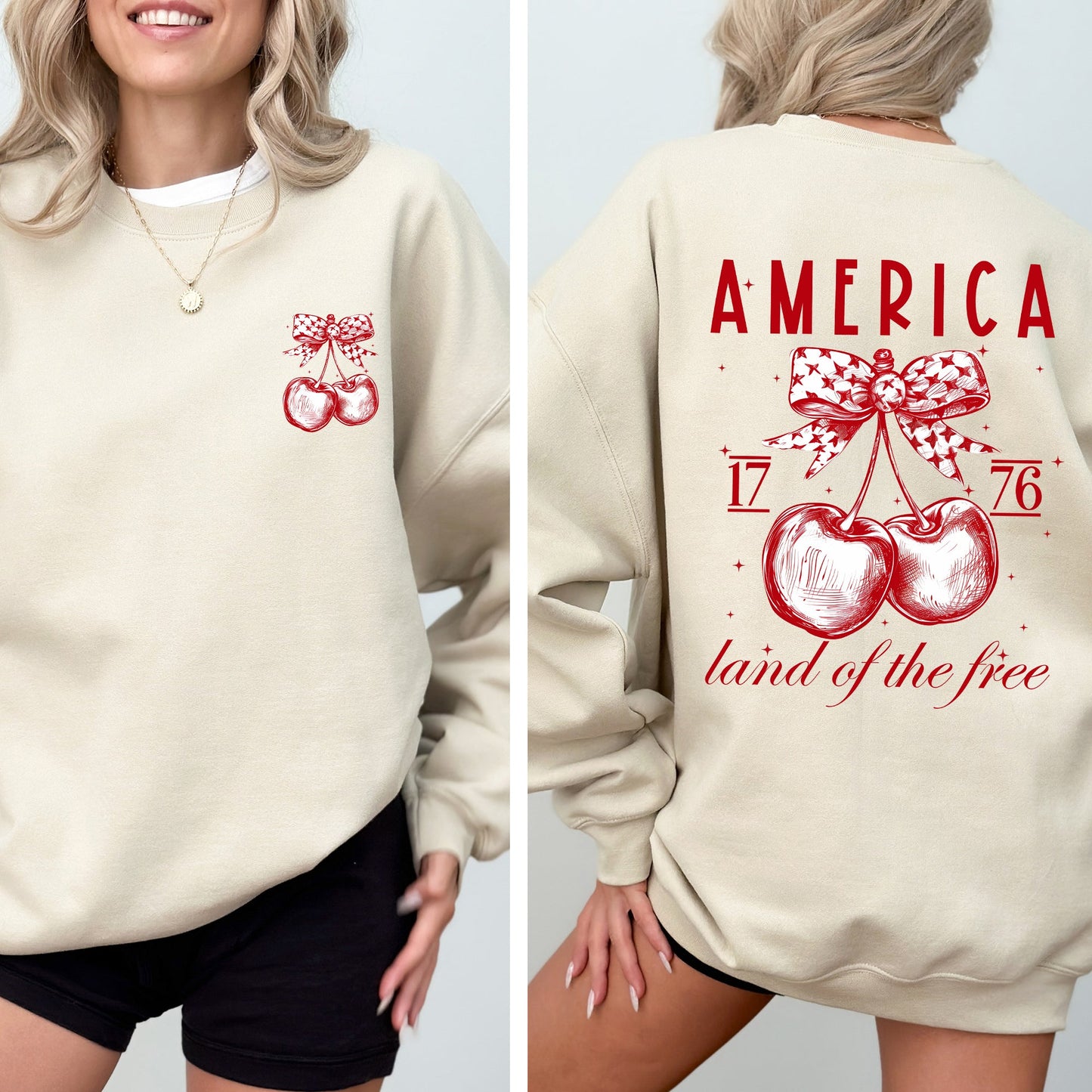 America, Land Of The Free, 1776, Cherries, Patriotic, 4th of July Sweatshirt