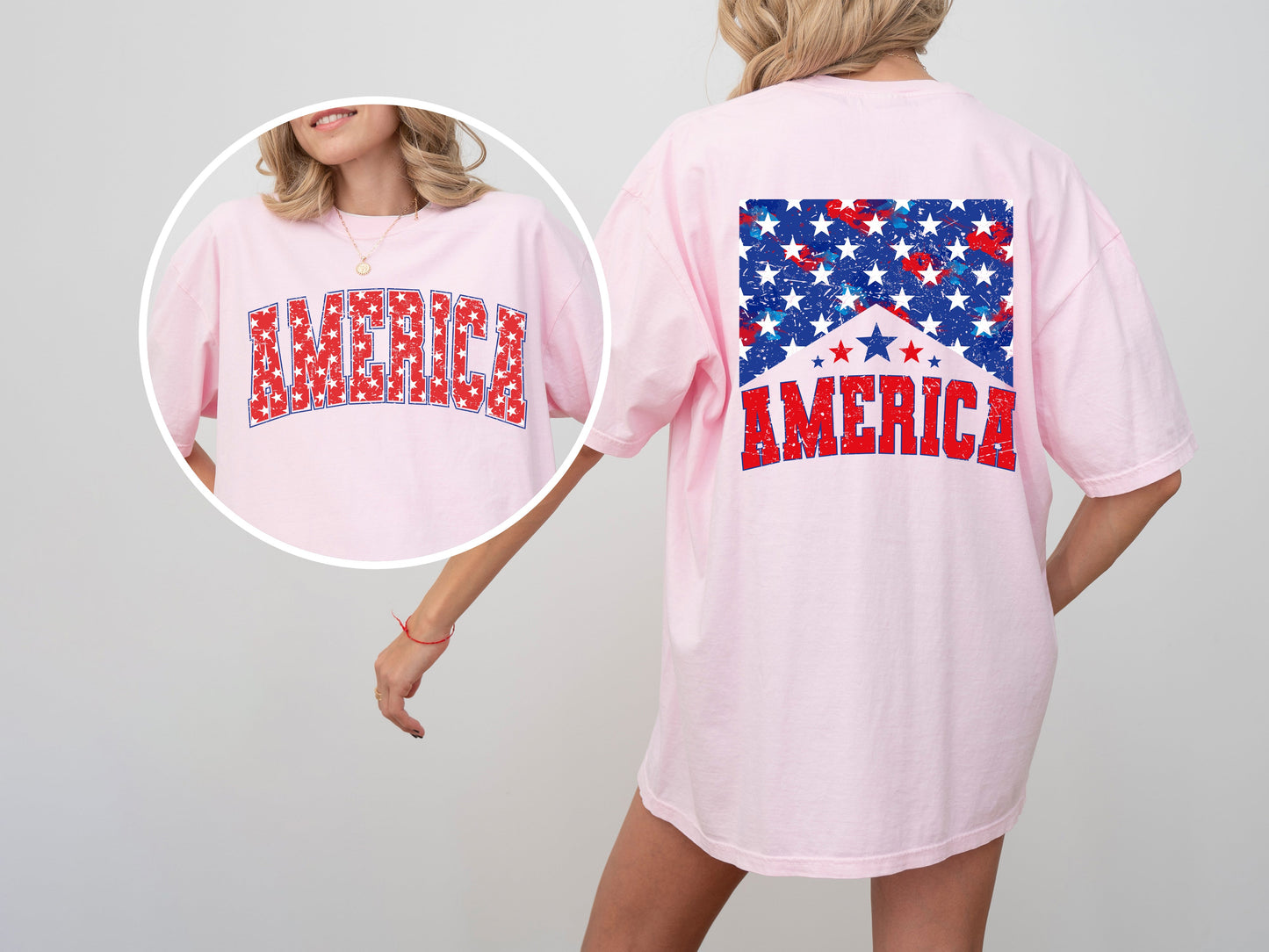 America, Red White Blue, Stars, Stripes, Patriotic, Independence Day, Front and Back, USA, Flag, Tshirt Comfort Colors T-Shirt