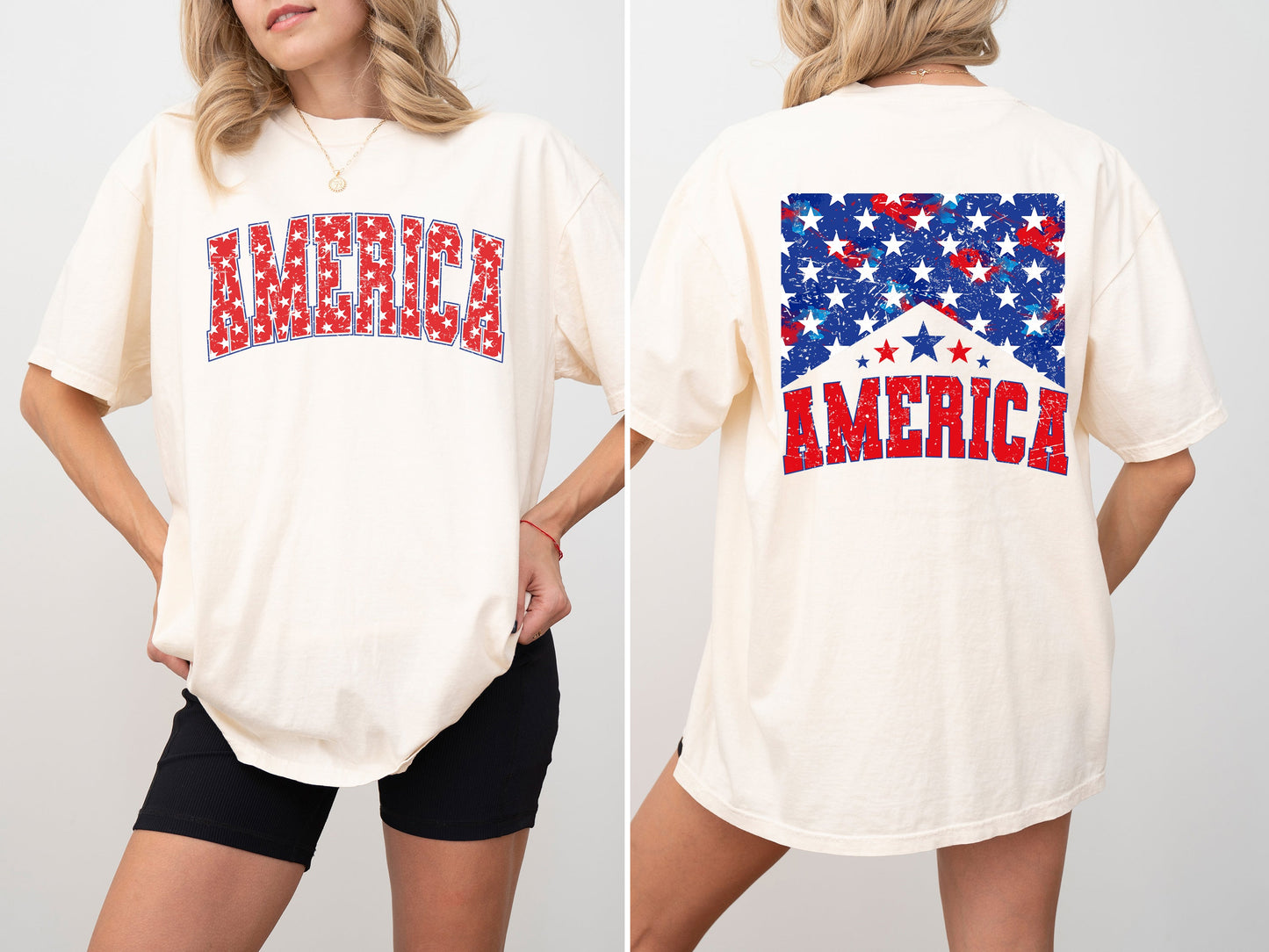 America, Red White Blue, Stars, Stripes, Patriotic, Independence Day, Front and Back, USA, Flag, Tshirt Comfort Colors T-Shirt