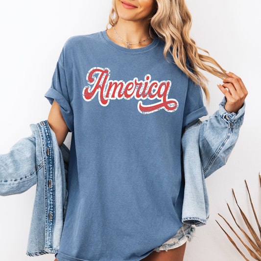 America, Red, White, Varsity, Retro, Patriotic, USA, 4th of July Tshirt Comfort Colors T-Shirt