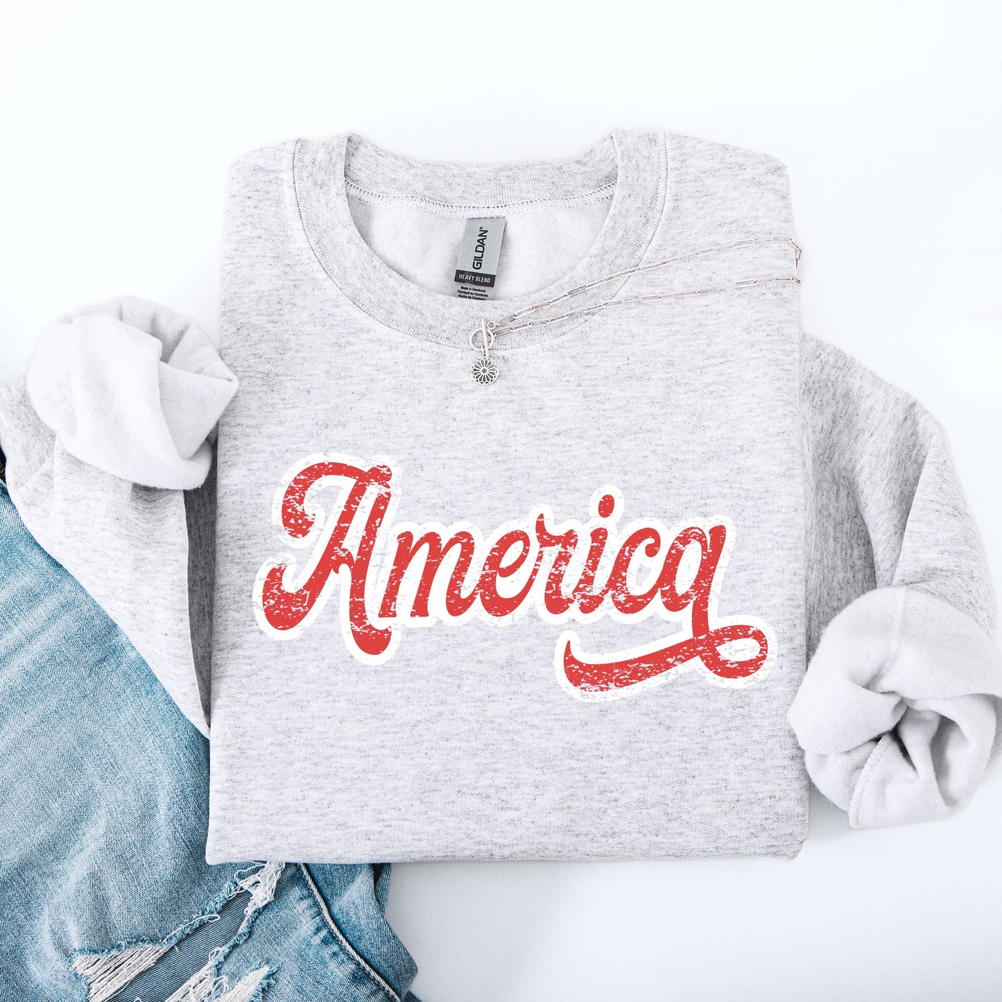 America, Red, White, Varsity, Retro, Patriotic, USA, 4th of July Sweatshirt