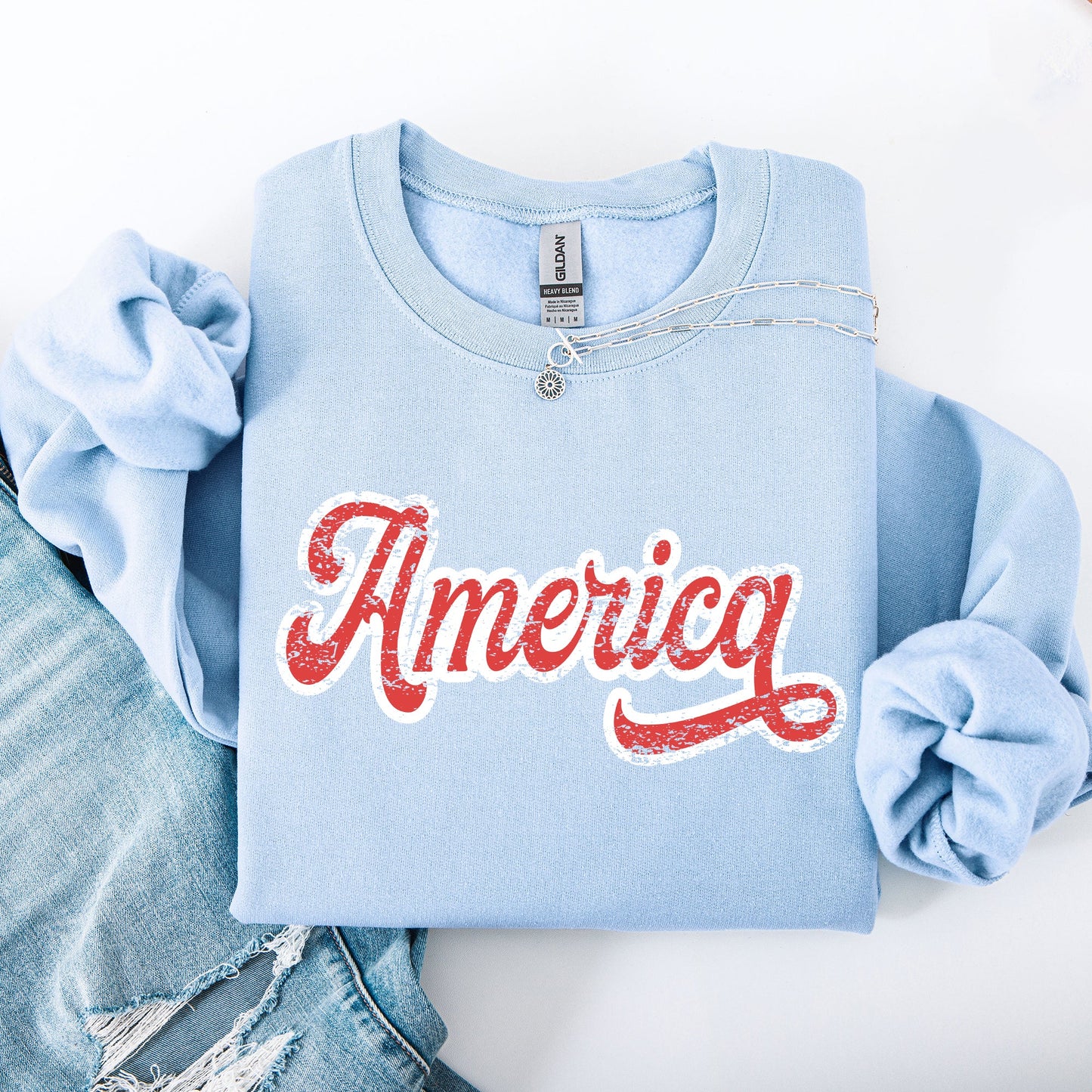 America, Red, White, Varsity, Retro, Patriotic, USA, 4th of July Sweatshirt
