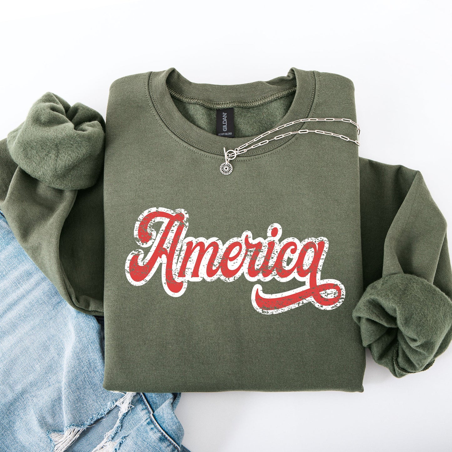 America, Red, White, Varsity, Retro, Patriotic, USA, 4th of July Sweatshirt