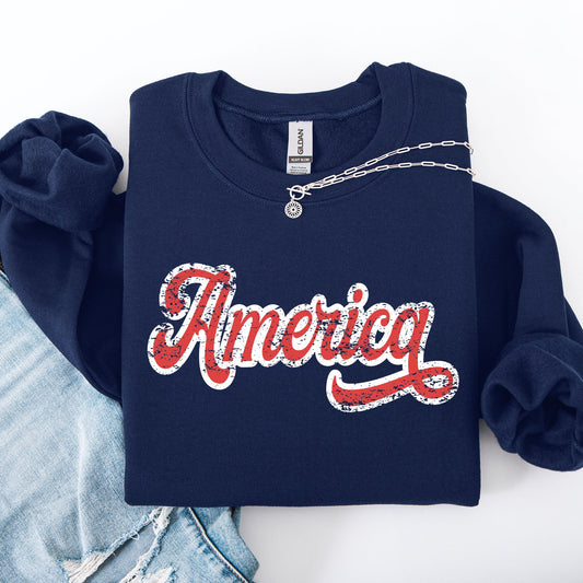 America, Red, White, Varsity, Retro, Patriotic, USA, 4th of July Sweatshirt