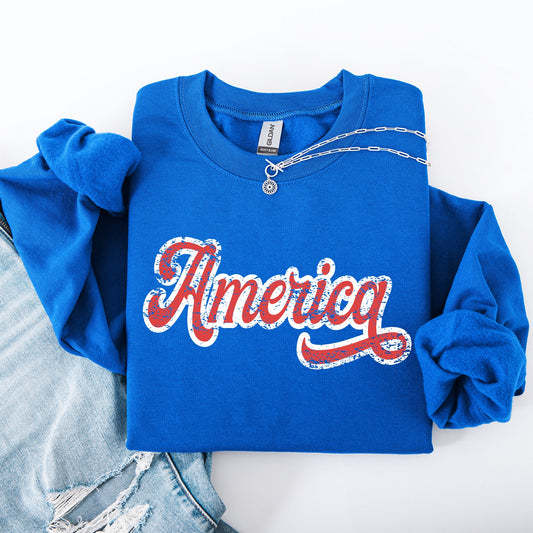 America, Red, White, Varsity, Retro, Patriotic, USA, 4th of July Sweatshirt
