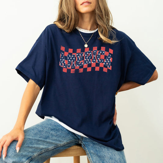 America, Retro, Patriotic, USA, Checkered, Vintage, Tshirt Comfort Colors T-Shirt