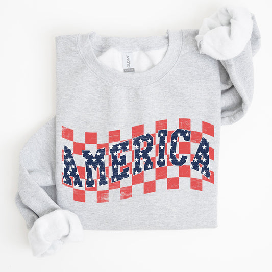 America, Retro, Patriotic USA Checkered,Vintage Sweatshirt