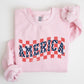 America, Retro, Patriotic USA Checkered,Vintage Sweatshirt