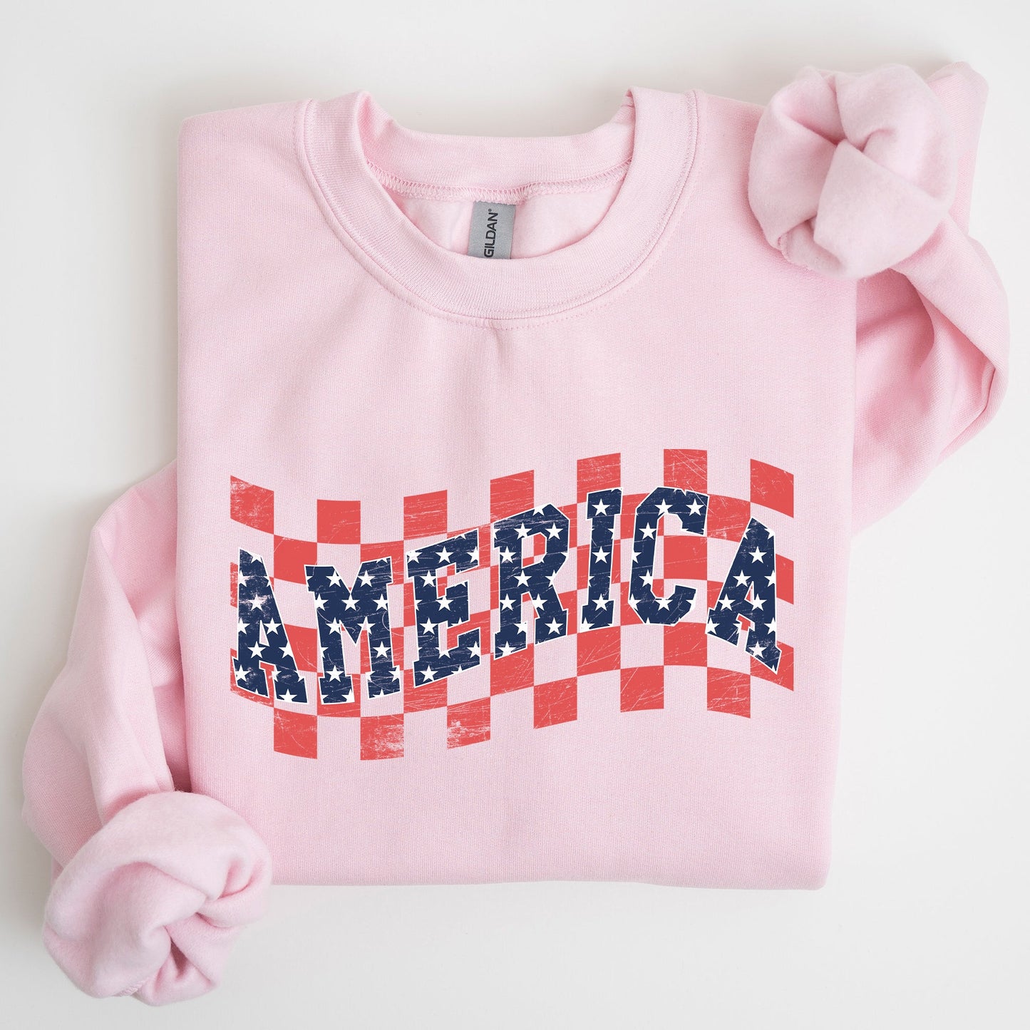 America, Retro, Patriotic USA Checkered,Vintage Sweatshirt