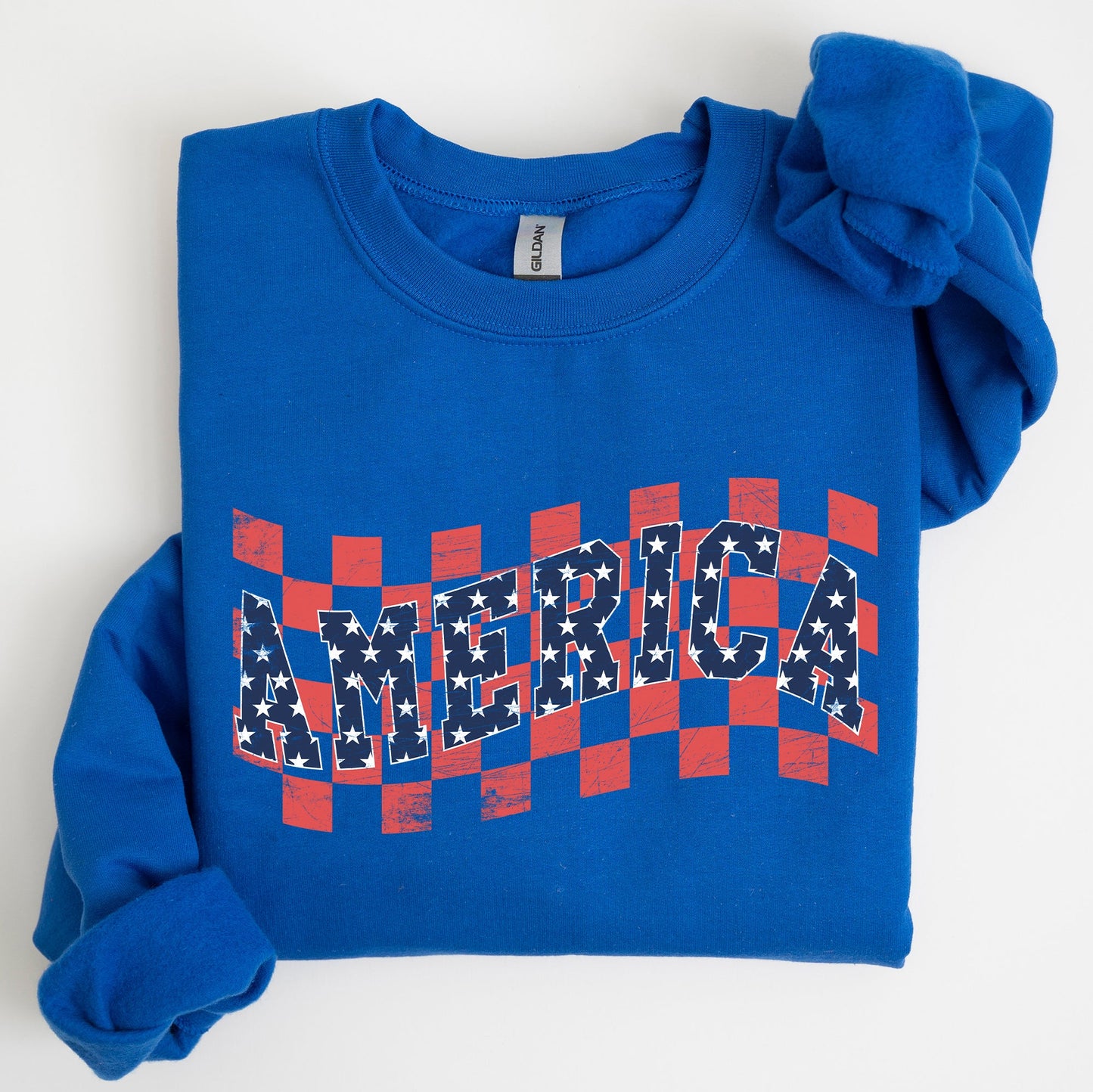 America, Retro, Patriotic USA Checkered,Vintage Sweatshirt
