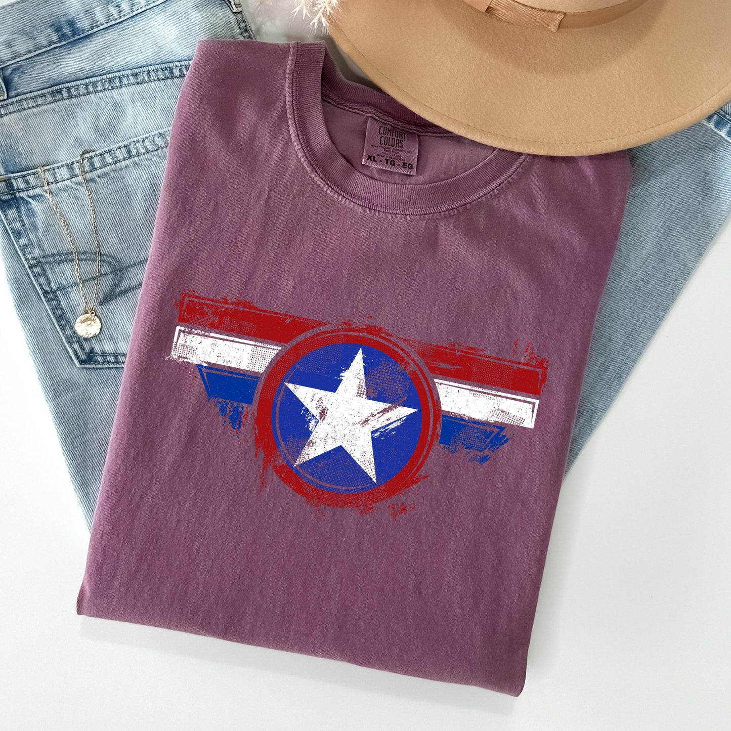 America, Super Hero, Flag, Patriotic, 4th of July Tshirt Comfort Colors T-Shirt