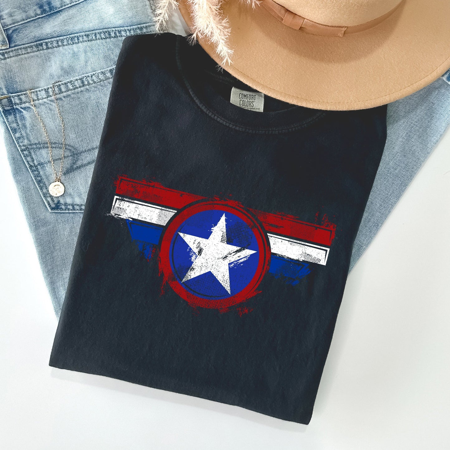 America, Super Hero, Flag, Patriotic, 4th of July Tshirt Comfort Colors T-Shirt