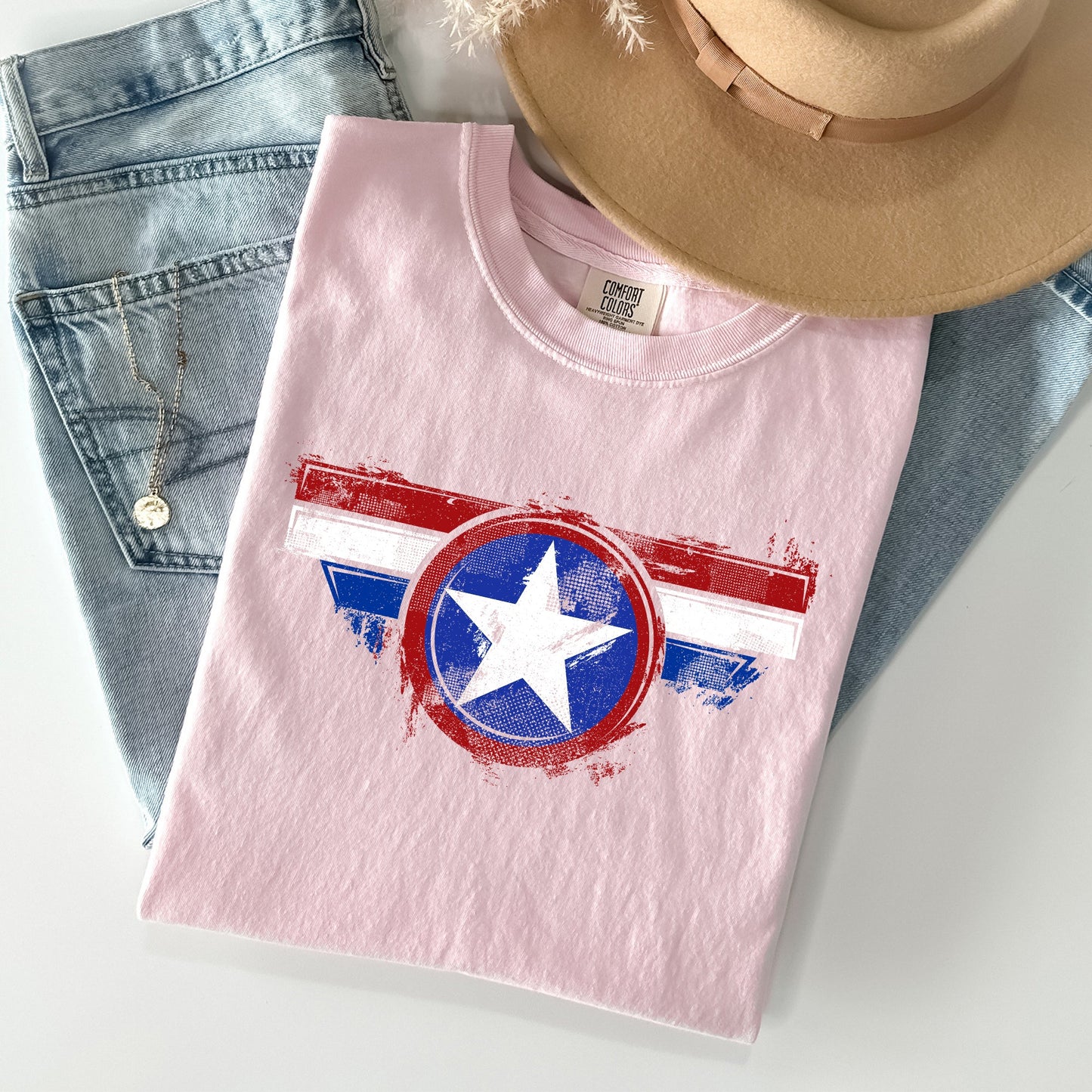 America, Super Hero, Flag, Patriotic, 4th of July Tshirt Comfort Colors T-Shirt