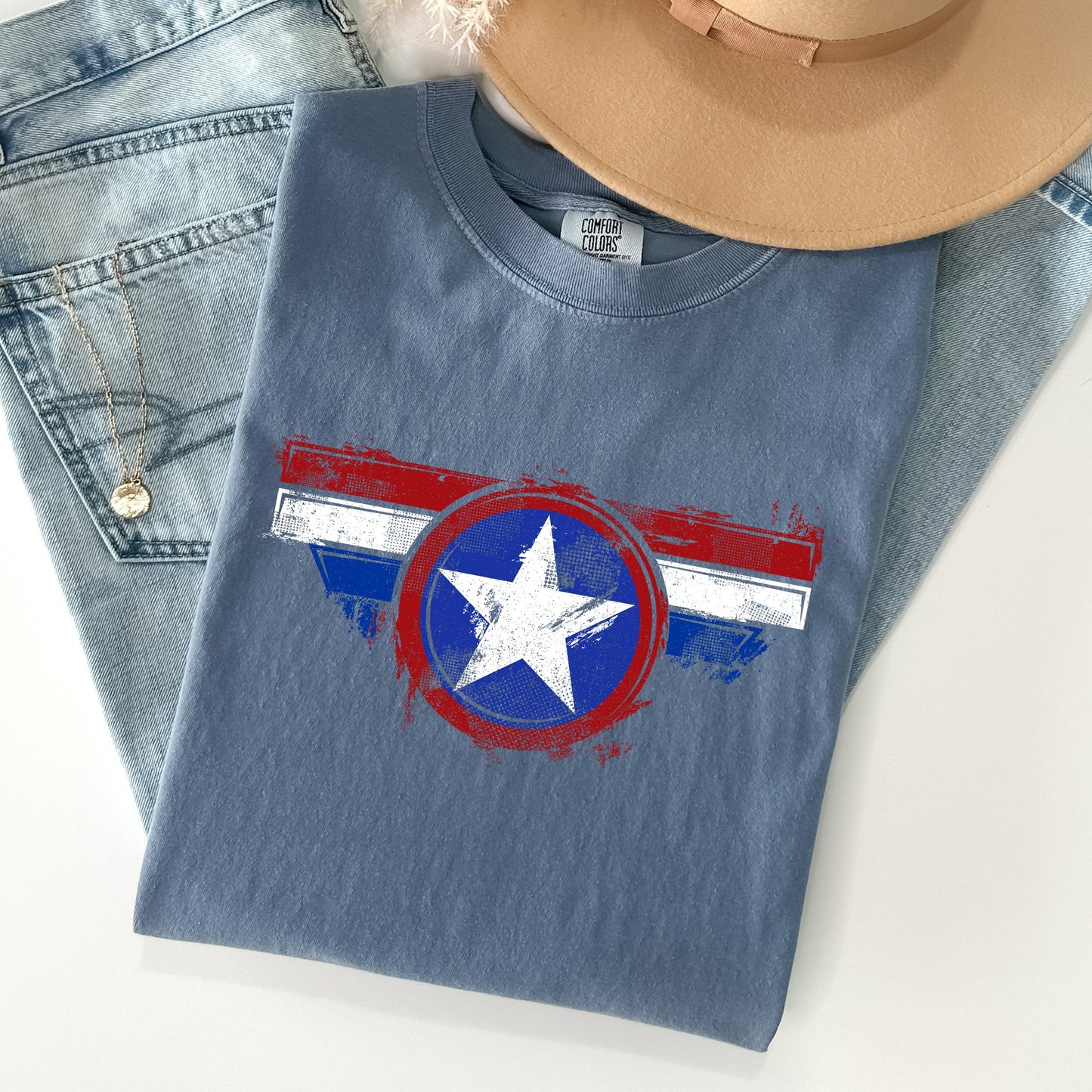 America, Super Hero, Flag, Patriotic, 4th of July Tshirt Comfort Colors T-Shirt