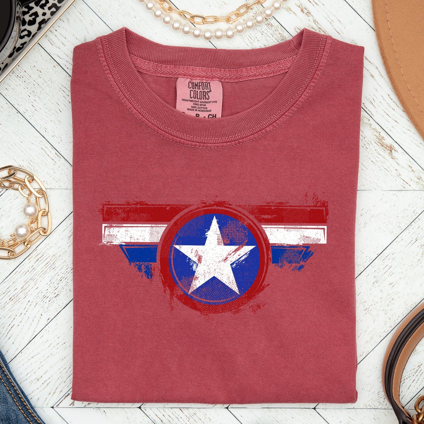 America, Super Hero, Flag, Patriotic, 4th of July Tshirt Comfort Colors T-Shirt