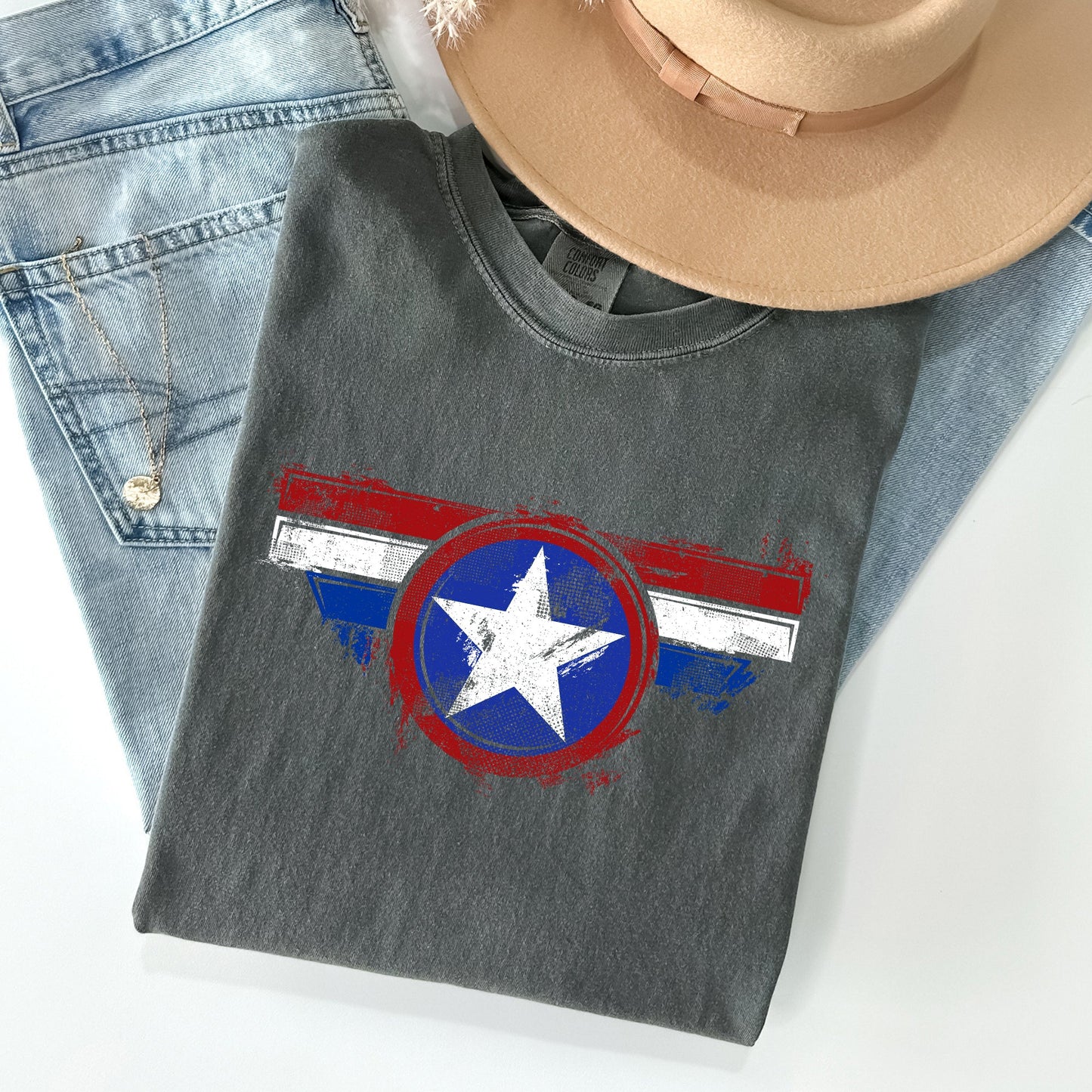 America, Super Hero, Flag, Patriotic, 4th of July Tshirt Comfort Colors T-Shirt