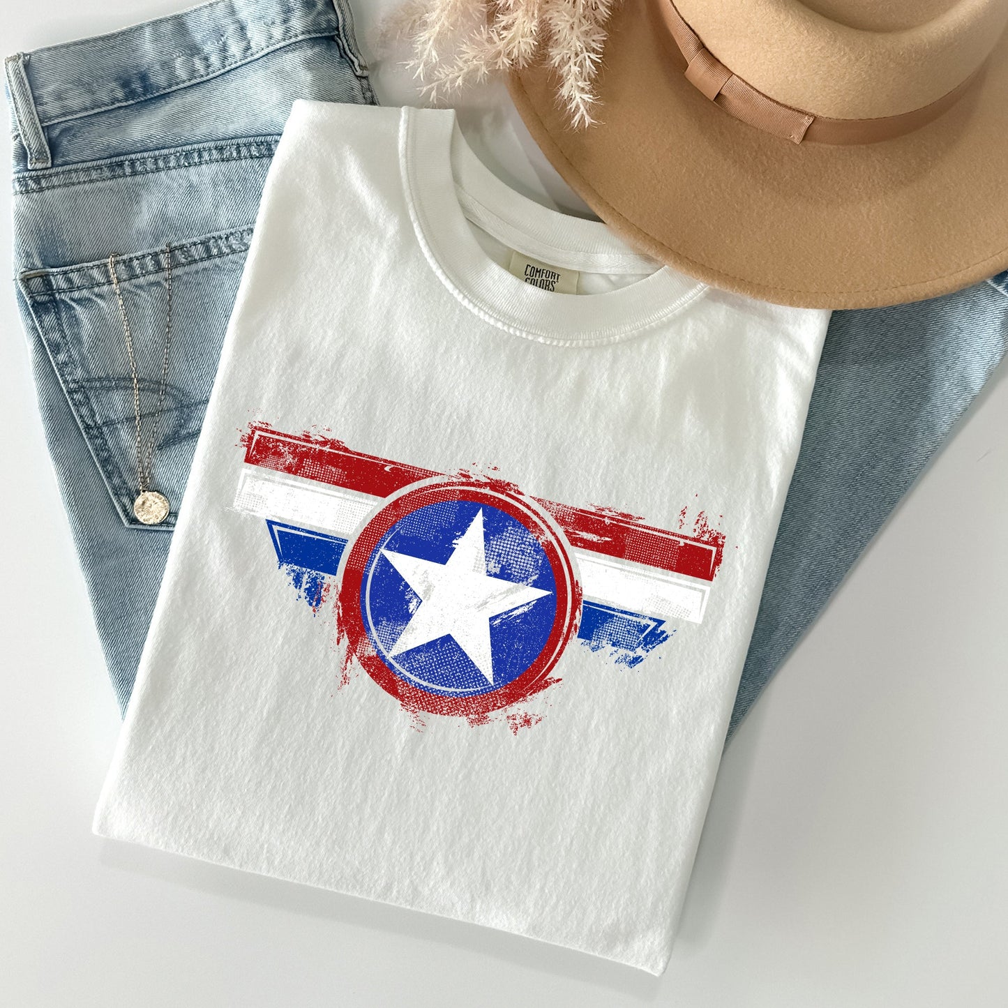 America, Super Hero, Flag, Patriotic, 4th of July Tshirt Comfort Colors T-Shirt