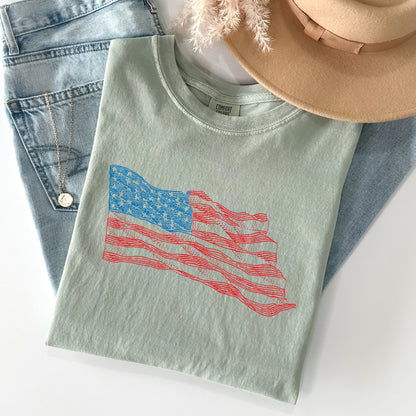 American Flag Illustration, Patriotic, 4th of July Tshirt Comfort Colors T-Shirt