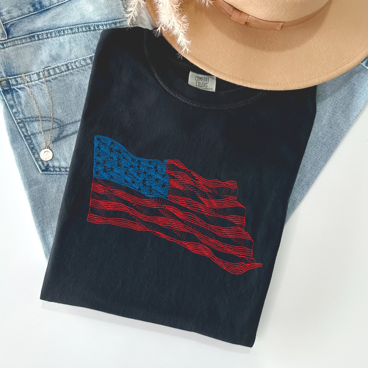 American Flag Illustration, Patriotic, 4th of July Tshirt Comfort Colors T-Shirt