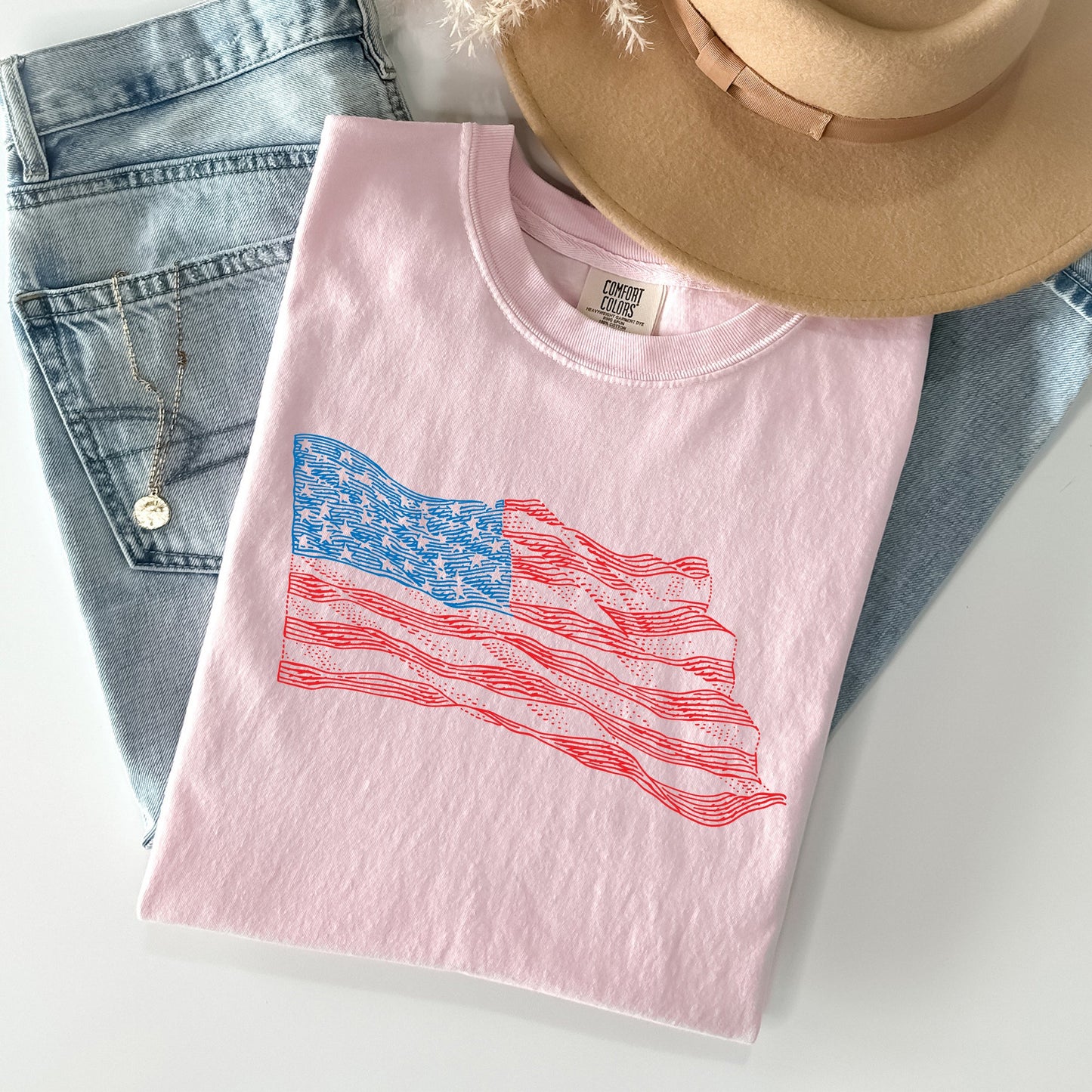 American Flag Illustration, Patriotic, 4th of July Tshirt Comfort Colors T-Shirt