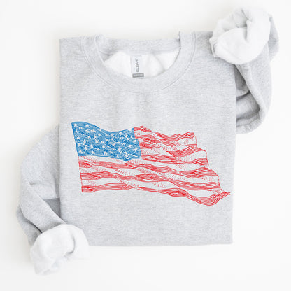 American Flag Illustration Patriotic 4th of July Sweatshirt