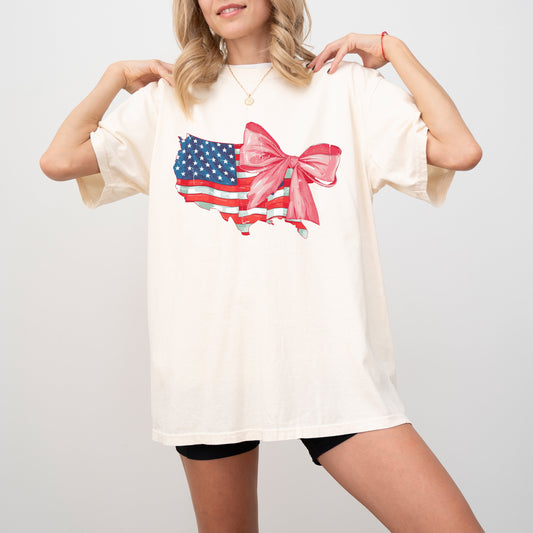 American Flag, Bow, Ribbon, Coquette, USA, Independence, Day, Retro, Vintage, Tshirt Comfort Colors T-Shirt