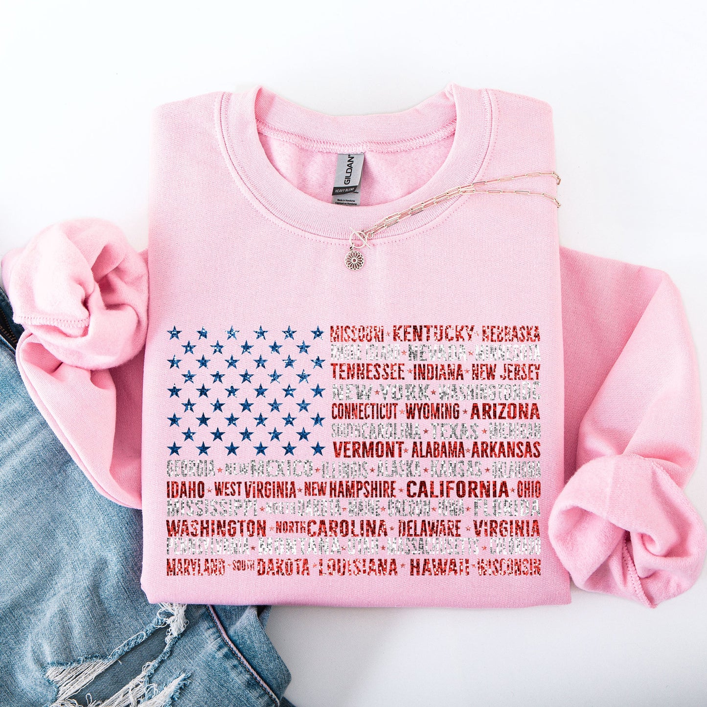 American Flag, States, USA, Patriotic, America, 4th of July Sweatshirt