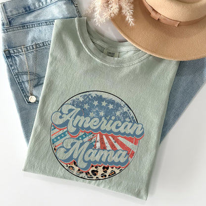 American Mama, Leopard Print, Patriotic, 4th of July Tshirt Comfort Colors T-Shirt